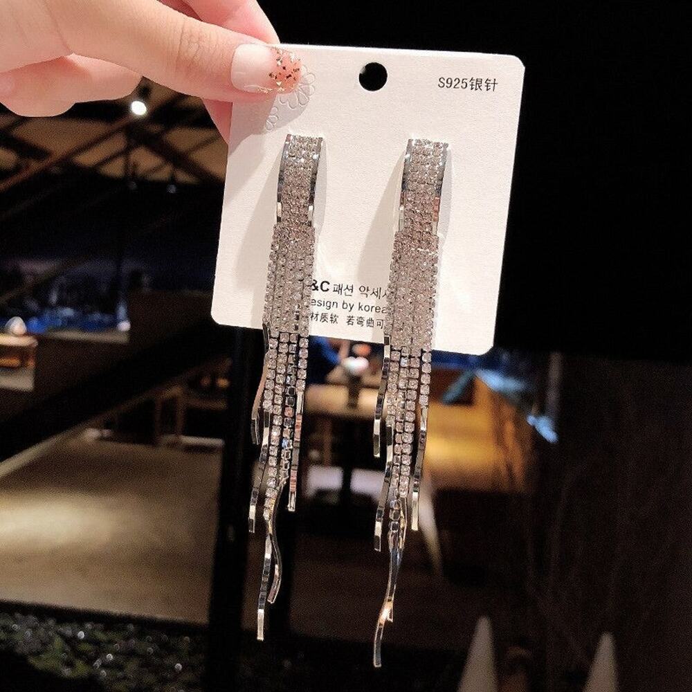 Catalina Silver Crystal Tassel Bridal Earrings